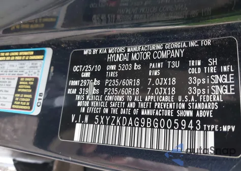 2011 Hyundai Santa Fe Limited V6 z USA, uszkodzony, nr VIN 5XYZKDAG9BG005943